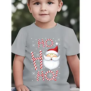 Christmas Summer Boys' Fashion Short Sleeve HO HO HO Santa Claus Cartoon Pattern Print Outdoor Casual Top NY-DX4859