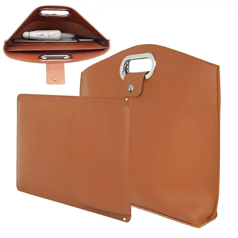 KOMOX Women's 2PCS Waterproof Leather Commuter Everyday Work Bag - 14-16In Laptop/iPad Case, Chic Office Tote Purse, Soft Strong Premium Leather, Work-Casual Travel Errands Use, Waterproof Surface Wipes Clean Fast, Brown/Black