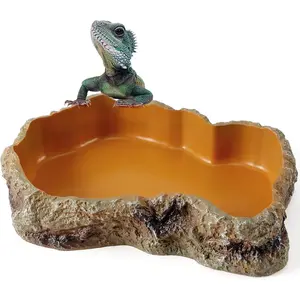 Reptile Food Water Rock Bowls - Resin Rock Worm Feeder Dish, Amphibian Feeding Bowl Terrarium Decor for Lizards, Chameleon, Leopard Gecko, Frog, Bearded Dragons, Snake, Hermit Crabs, Turtle Spider Pet