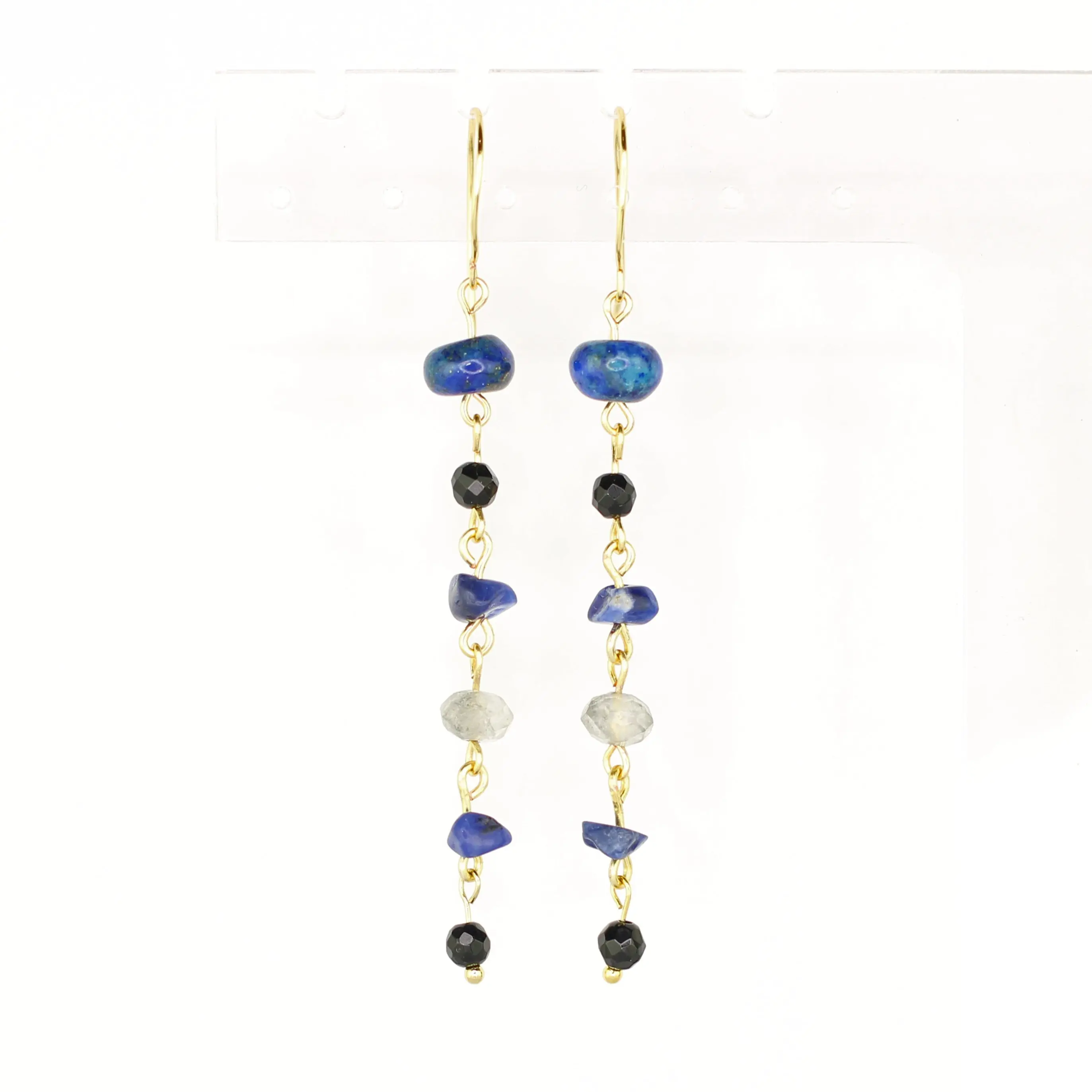 Lapis Lazuli, Onyx, Sodalite, & Cloudy Quartz Drop Earrings
