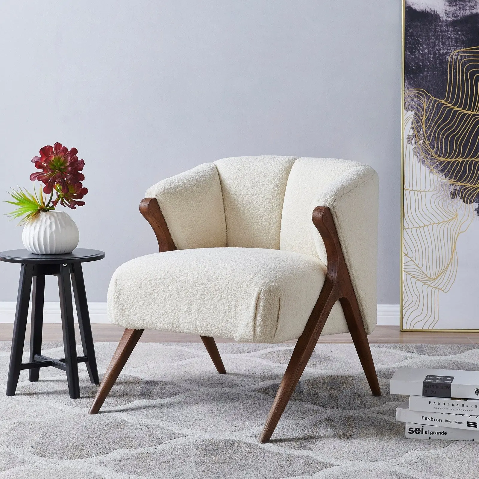 New Pacific Direct Florence Faux Shearling Fabric Accent Chair Brown Legs 1250017-560