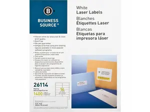 Business Source Mailing Labels Laser 1-1/3"x4" 1400/PK White 26114