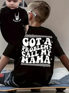 Got A Problem? Call My Mama" Toddler T-Shirt | Checkerboard Skeleton Hand Kids Tee | Trendy Mama's Boy Outfit for Boys