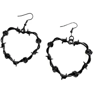 Gothic Barbed Wire Love Heart Drop Dangle Earrings Chunky Big Flower Hoop Metal Thorns for Women Girls Goth Punk Large  Hop Party
