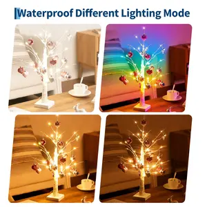Lighted Artificial Bonsai Tree, 2Pcs Tabletop Tree with 48 Warm White LED Lights, Battery & USB Powered, Bendable Branches with Timer Lamp, for Home Bedroom Wedding Christmas Decor