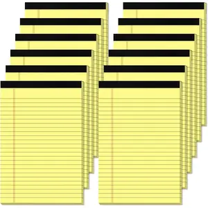 5" x 8" Yellow Legal Pads, 12 Pack 30 Sheets 80gsm Small College Ruled Perforated Memo Writing Pads Yellow Notepads for Daily Note Taking