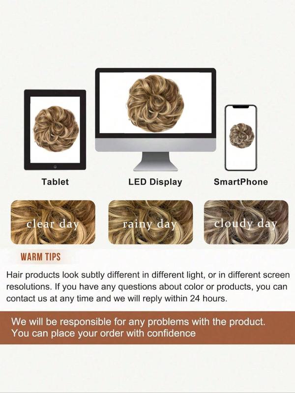 1pc Large Messy Bun Hair Piece Wavy Curly Scrunchies Synthetic Chignon Ponytail Hair Extensions Thick Updo Hairpieces for Women Dirty Blonde hair bun hair piece blonde Bridal Comb in Roma Style curly synthetic hair Hairstyles Wig Synthetic Soft Hairpieces