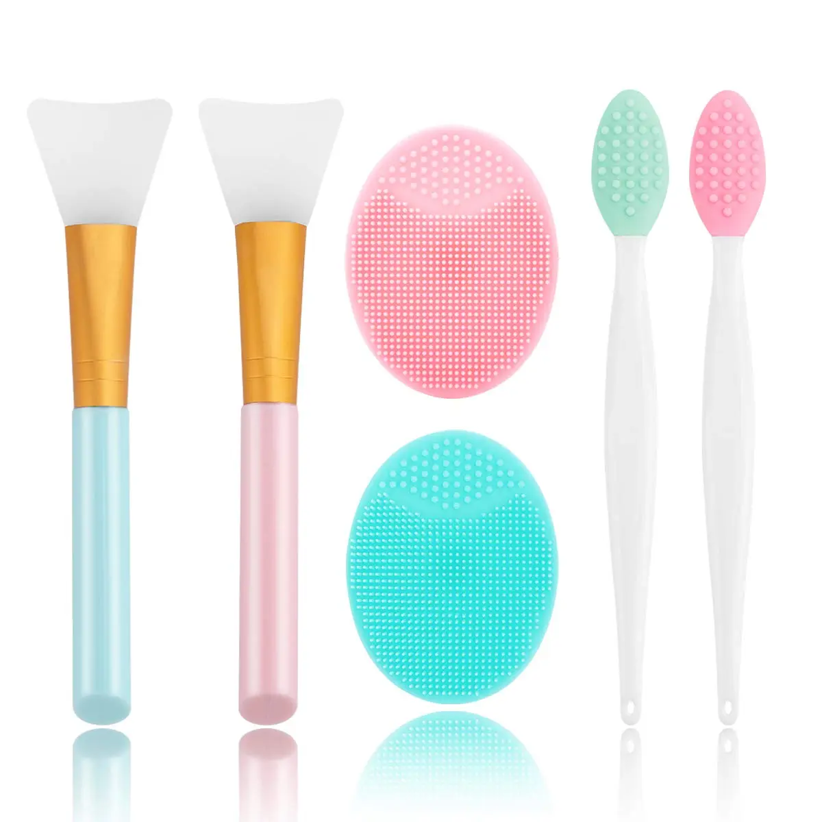 Silicone Face Scrubber Set, 2PCS Exfoliating Lip Brush, 2PCS Facial Cleansing Brush & Silicone Mask Applicator, Blackhead Remover Exfoliator for Deep Pore Cleaning & Skin Care Tools
