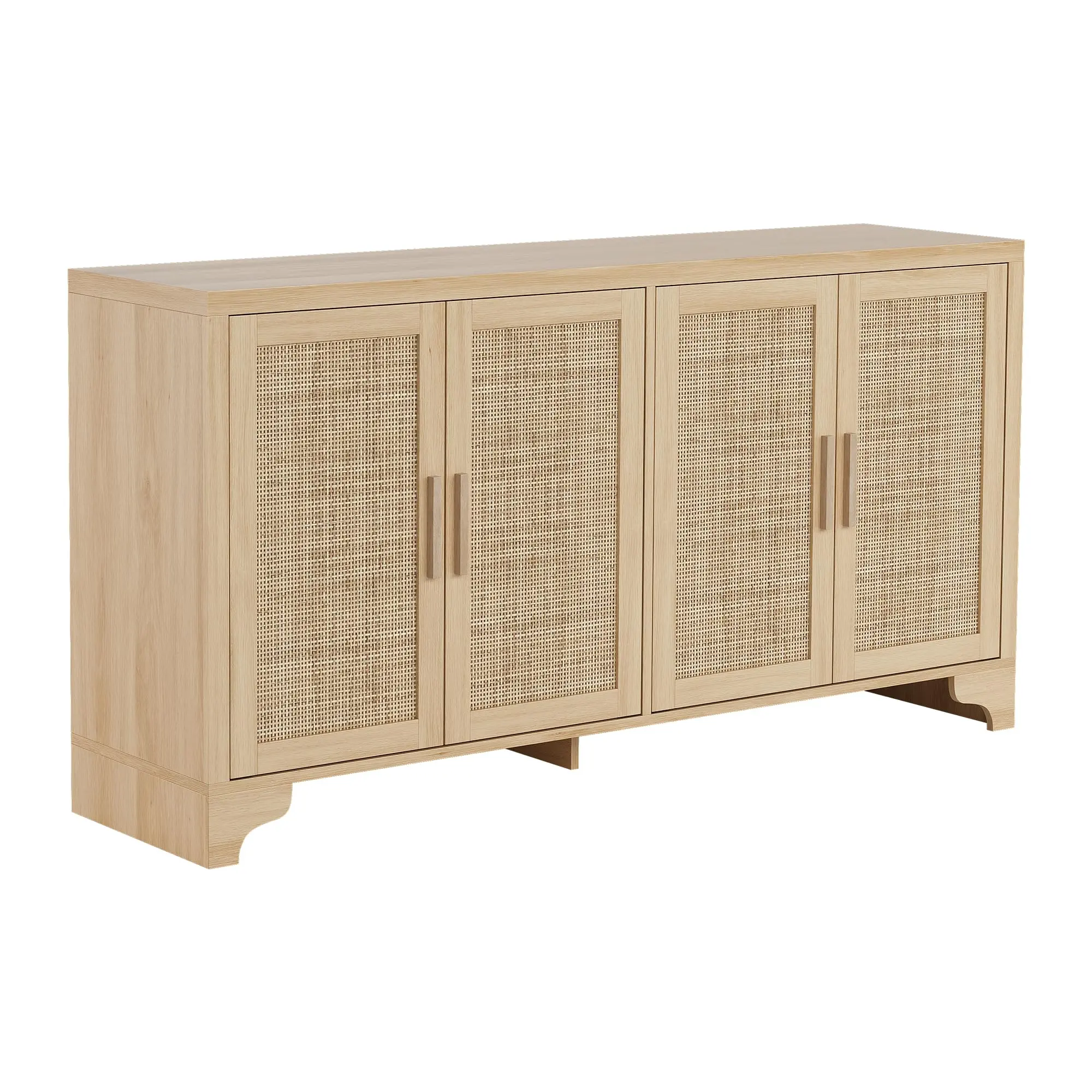 Garvee Entertainment Center with Natural Rattan Finish, Storage Cabinets, and Boho Farmhouse Style Media Console Table for Living Room, Fits Up to 65'' or 70'' Screens, Available in Natural