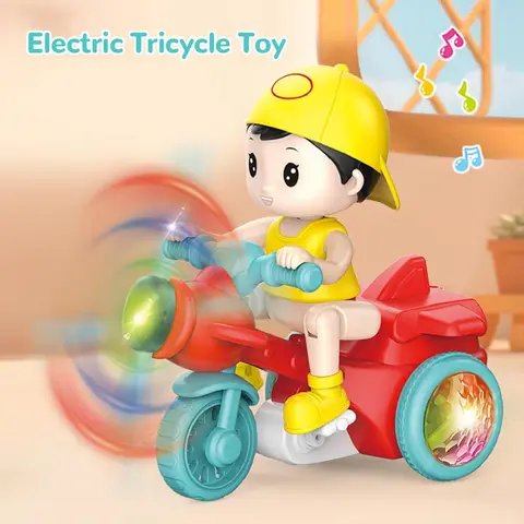 Cool Interactive Electric Tricycle Musical Stunt Toy, Sound Toys for Kids, Colorful Rotating Light and Sensor Toys, Best Gift for Birthday