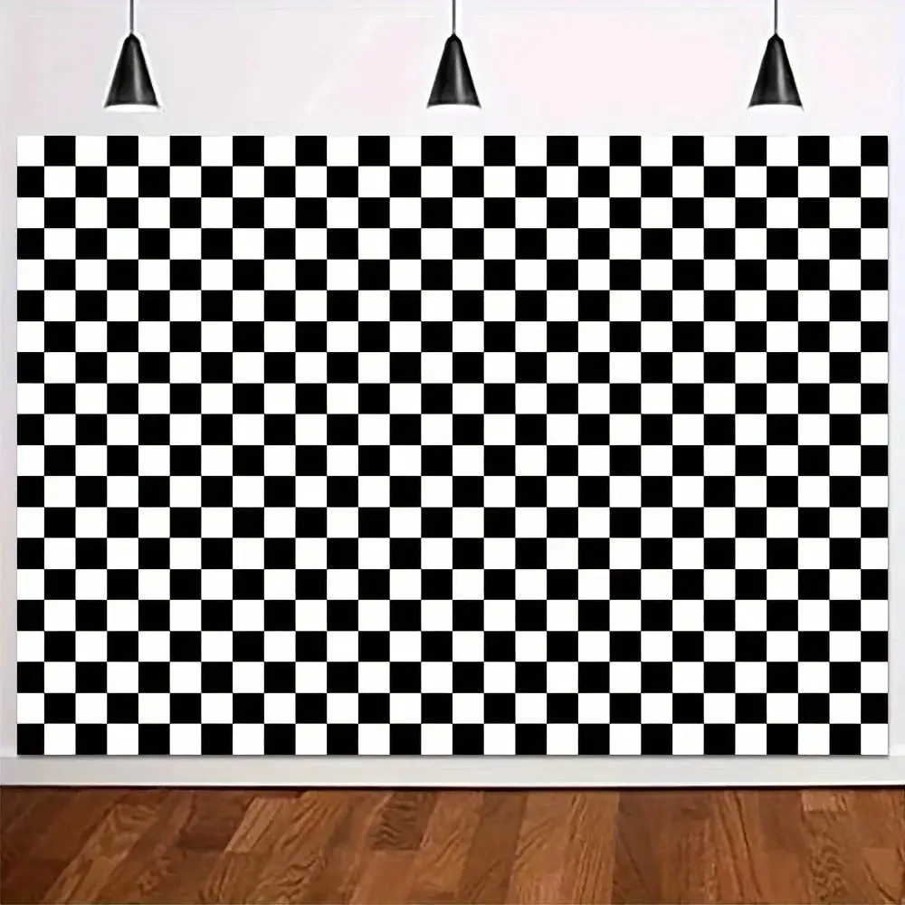 Black and White Checkered Texture Birthday Party Backdrop Racing Themed Birthday Party Decor Banner Photography Background