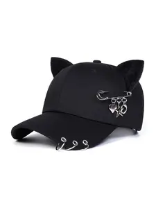 Unisex Cat Ear Baseball Hat, Adjustable Sun Protection Cap, Casual Fitted Design, Ideal for Spring & Fall Travel, Beach Vacation