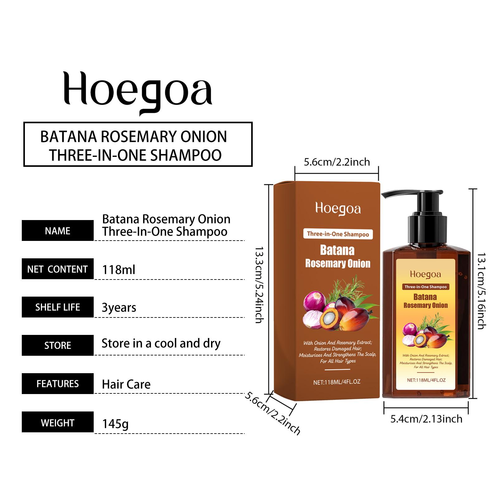 Hoegoa 3-in-1 Nourishing Hair Shampoo with Batana Rosemary Onion for Cleansing Nourishing Moisturizing and Softening Hair 118ml