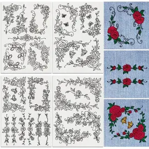 38Pcs 4 Sheets Water Soluble Rose Lace Embroidery Pattern Stabilizers Stick and Stitch Embroidery Stickers Hand Sewing DIY Embroidery Papers