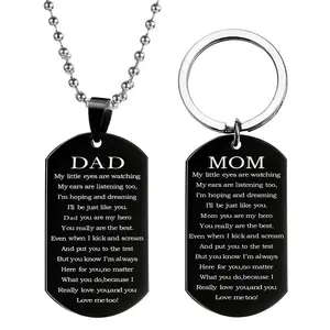 Fashion Jewelry Female Stainless Steel Military Brand Necklace DAD MOM Keychain Gift Father Mothers Day Pendant Black Card