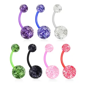 Set of 7 Bioflex Ultra Glitter Acrylic Ball Belly Button Rings