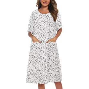 House Dresses for Women Cotton Short Sleeve House Coat Buttons Down Dusters Robe with Pockets S-XXLGift