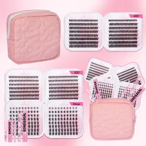 Manga Lash Extension with Waterproof Long-lasting Lash Bond and Seal,Tweezers and Remover for DIY Eyelash at Home Easily, Natural Makeup Girl Gifts suitable for daily commuting and travel, school portable bag, Quilted Purse