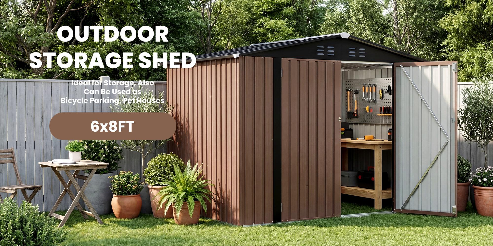 Outdoor Metal Storage Shed with Base Kit - Garden Tool Storage, Bike Shed, Backyard Organizer - Weather Resistant Utility Shed