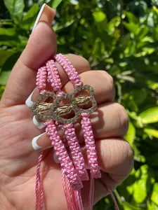 Virgencita Heart Pink Rope Bracelet