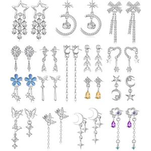 16 Pairs Silver Dangle Earrings For Women,Trendy Diamond Stud Earrings For Women, Hypoallergenic Dangling for Teen Girls