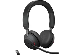 Jabra Evolve2 65 Bluetooth Wireless Headset with Mic for Calls and Music, Dual-Ear Headphones with USB-A Adapter, Up to 37 Hours Battery, Noise-Cancelling, Works with Microsoft Teams, Black (189)