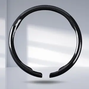 Car Steering Wheel Cover Carbon Fiber Snap on Steering Wheel Attachment Wrap 14.5-15inch Universal Grip Anti-Slip Protector, Glossy Black