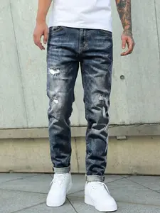 Men's Slim Fit Jeans, Blue Ripped Denim Jeans, Suitable for Business or Casual Occasions, Versatile and Comfortable Fashion