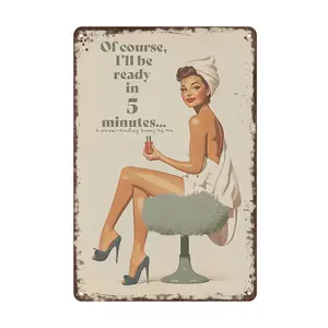 Sage Boho Green Bathroom Funny Metal Sign I'Ll Be Ready In 5 Minutes Vintage Tin Sign 70s Poster Trendy Aesthetic Pin Up Girly Teenage Room Decor For Home Bathroom Toilet Wall Decor 8x12 Inch Gift Hanging Flower Door Friend