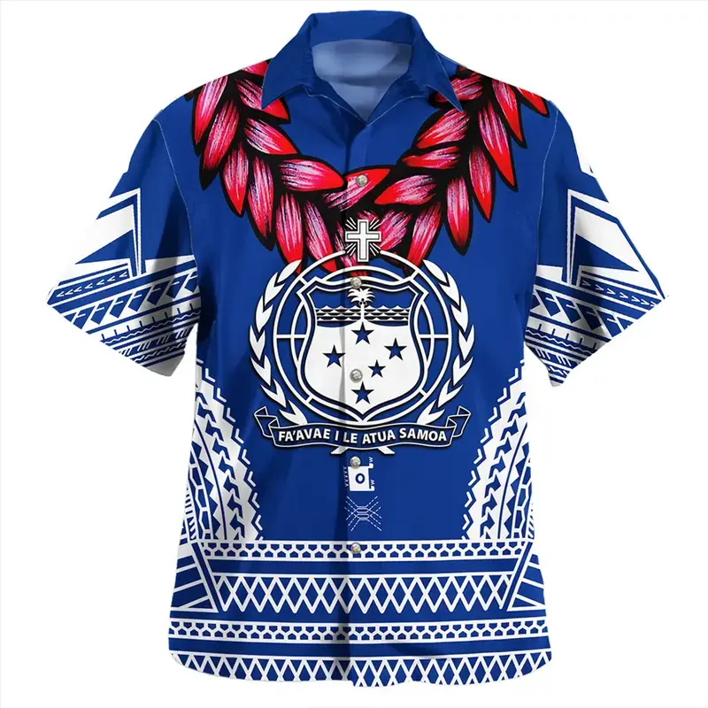 Samoan Flag Tribal Print Shirt - Traditional Polynesian Design Casual Aloha Top