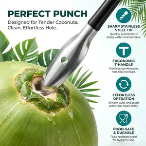 1/5 piece stainless steel coconut cutting tool and straw set, multifunctional coconut opening tool set, including metal straw and cleaning brush, effortless and easy to pierce green coconut, suitable for daily household use and outdoor camping