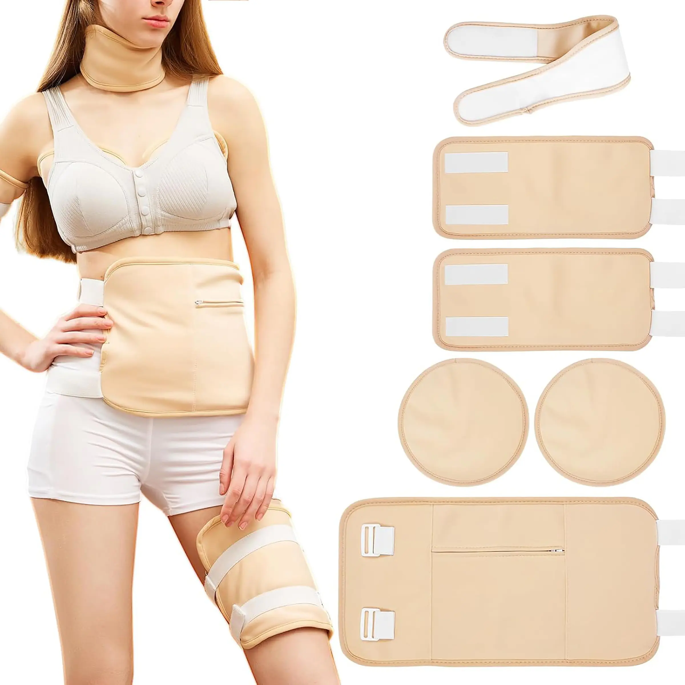 6 PCS Castor Oil Pack Wrap Kit, Reusable Castor Oil Pack for Neck Chest Waist Knee, Adjustable Flannel Cotton Castor Oil Compress Pads for Liver Detox,Aid Sleep,Constipation, Gift, Heat Compress, Hot Compress Pad