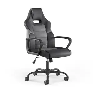 Staples Emerge Vector Luxura Faux Leather Gaming Chair, Black and Gray Ergonomic High Back Gaming Desk Chair with Adjustable Height, Lumbar Support and Padded Armrests for PC Gaming, Office Work and Home Setup