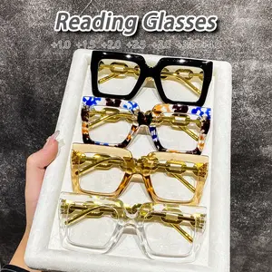 Women's Plastic Square Chain Leg Reading Glasses, High-Quality Vintage Classic Casual Fashion, 4 Pairs Old Age Eyewear, Leopard Pattern Eyeglasses