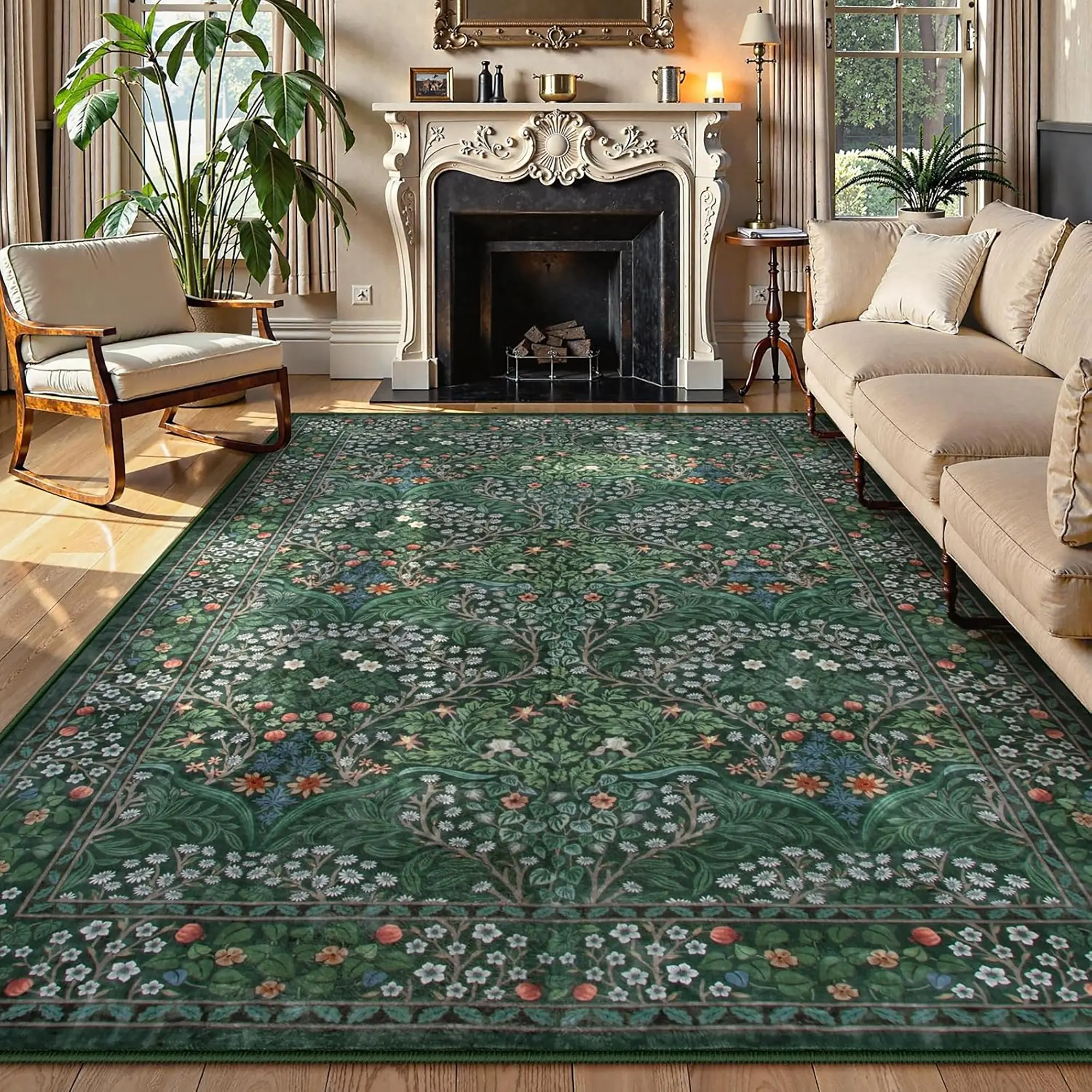 Vintage Floral Pattern Rug, Non-slip Soft Floor Mat, Decorative Carpet for Home Living Room Bedroom Hotel Dormitory, Home Decor, Floral Area Rug