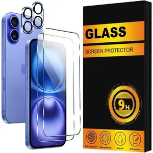 【2+2 Pack】for iPhone 16 Plus Screen Protector + Camera Lens Protector Tempered Glass Film 9H Hardness [ Military Grade Shatterproof ] Easy Installation Anti-Scratch Bubble Free