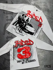 Men's Long Sleeve T-Shirt, Basic Layering Tee, Vintage Distressed Silhouette Pattern, Fashion Casual Daily Streetwear, Perfect Gift Choice, Casual Street Style