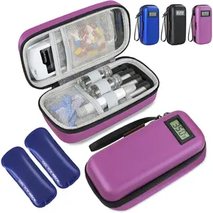 Insulin Cooler Travel Case, Portable Temperature Display Medicine Travel Cooler, Diabetes Case with 2 Reusable Ice Packs TSA Approved for Diabetic Supplies Patent Pending