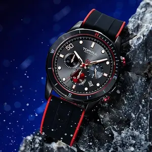Men's Outdoor Compass Multi-Function Watch - 3-Eye Chronograph Dial, 24H Time Zone Display, Durable Comfort Rubber Strap, Anti-Corrosion Matte Shell, High Precision Quartz Core, Camping Driving Timepiece