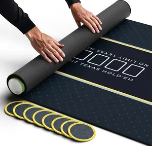 Texas Hold'em Poker Mat 70" x 35" with 8 Coasters in Gift Box | Midnight Black