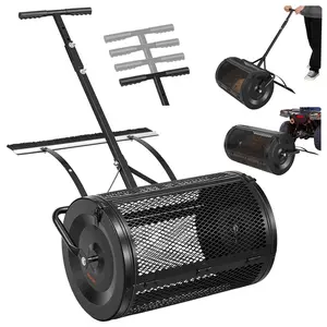 VEVOR  Compost Spreader, 24" Wide Peat Moss Spreader with Push/Tow Handle & Brush, 4 Heights Adjustable, Powder-Coated Steel Garden Peat Moss Roller, Heavy Duty Grass Seed Roller for Planting Seeding