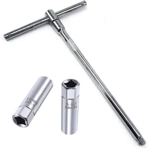 OSOF 14mm & 16mm Spark Plug Socket Thin Wall 12-Point  3/8 inch Square Drive Set + 3/8-Inch Drive Sliding T bar Torque Spanner Extension Kit 10inch/25cm