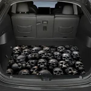 Skull head dark style pattern design, multifunctional car trunk pad, polyester fiber material, trunk decorative pad, car carpet, durable, easy to clean, protects the car from wear and tear, compatible with most car models, Car Accessory