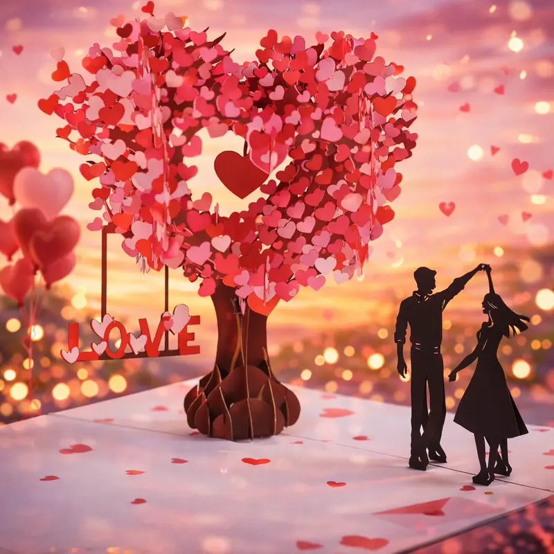 Surprise for Him or Her Pop Up Anniversary Card 3D Valentine Love Tree and Hearts Romantic Wedding Card for Wife Husband Couple 6x8 Inch Anniversary Valentines Day Birthday Gift