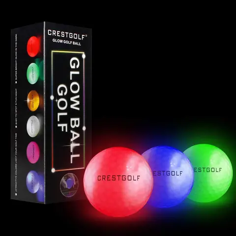 CRESTGOLF Unisex Synthetic Glow-in-the-Dark Golf Balls - 3-Pack Soft and Elastic Adult Golf Balls, Super Bright LED, 10-Minute Reset Timer, Backyard Night Sports Gift