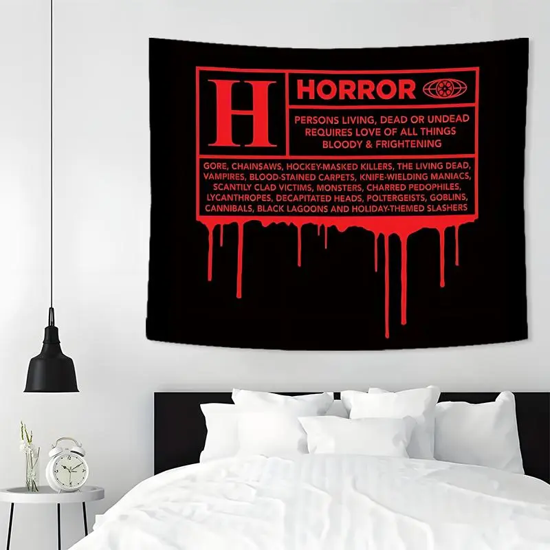 Horror Letter Pattern Tapestry, 1 Count Creative Art Wall Hanging Tapestry, Washable Polyester Hanging Decor for Bedroom Living Room Dorm Party