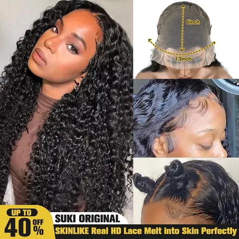 New 13x6 Glueless Drawstring Version Deep Wave 13x6 Hd Lace Frontal Wigs 200% Density Curly  Density  Lace Human Hair Wig