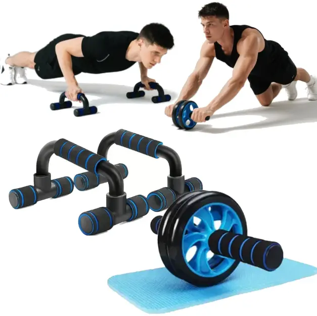 Non-Slip Fitness Set with Ab Roller Wheel and Push-up Bars, Comfortable Cushioned Foam Grip for Men & Women's Ab Core Training, Ab Core Trainer