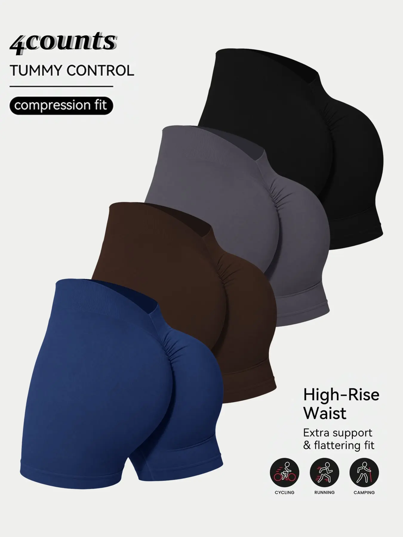 Women's Seamless High-Waisted Yoga Shorts, V-Back Sporty Fitness Bike Pants, Elastic Peach Butt Running Bottoms, Multiple Colors Available, Compression Stretch Shorts, Seamless Athletic Shorts, Activewear Shorts