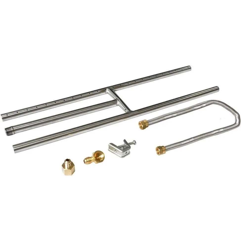Rectangular Stainless Steel H-Burner for Fireplace or Fire Pit, 36 x 6 Inches